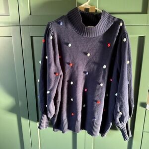 Crown‎ & Ivy Fun Navy 3D Dot Multicolored High Neck Long Sleeve Sweater 2XLARGE